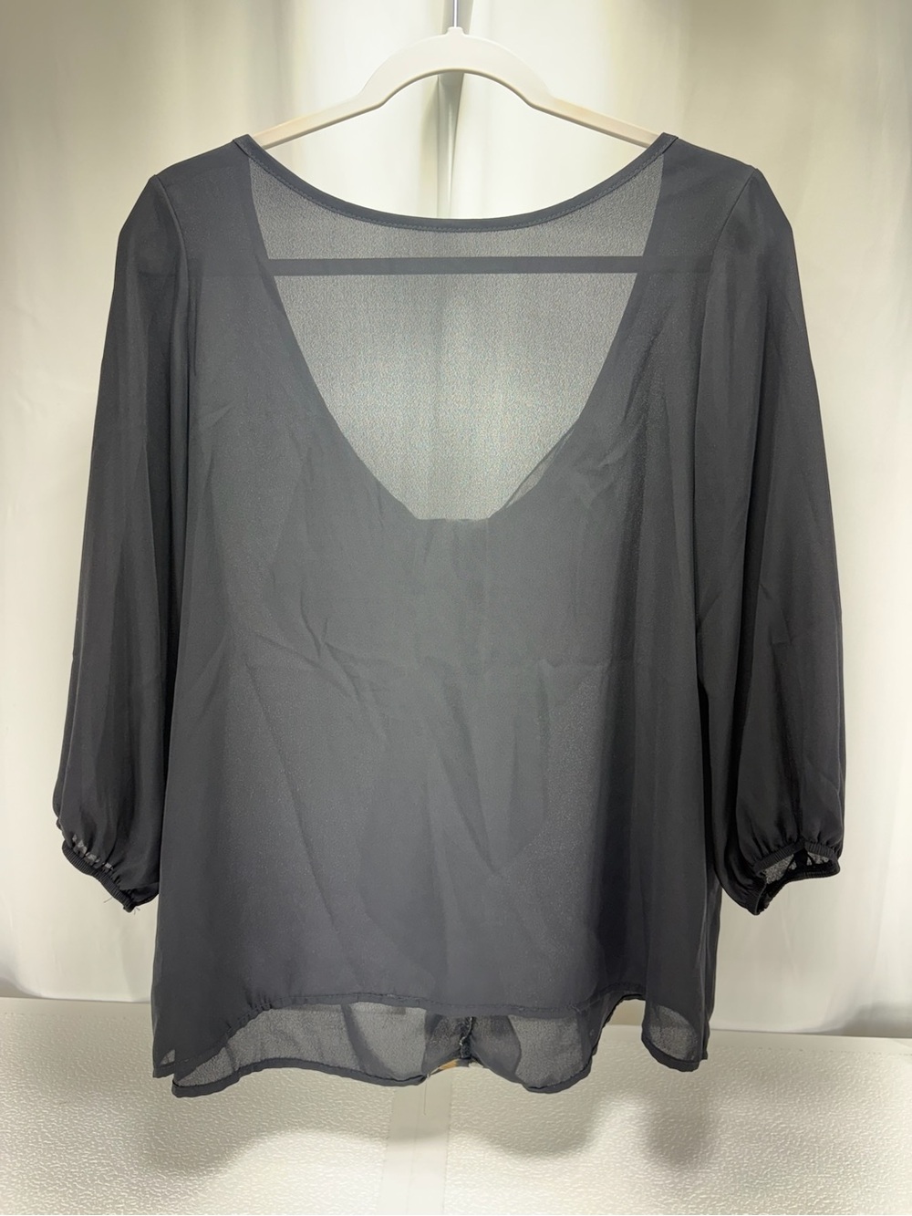 Sheer V-Neck Blouse in Black 4596
